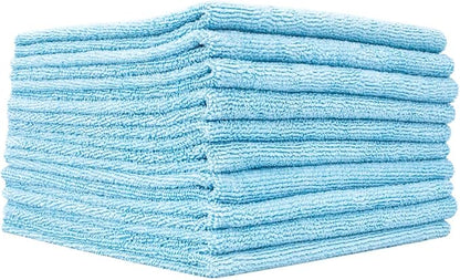 The Rag Company - Edgeless 300 - Microfiber Detailing Towels, Perfect for Removing Polishes, Sealants, and Glaze; Great for Interior Cleaning and Dirty Jobs; 300GSM, 16in x 16in, Light Blue (10-Pack)