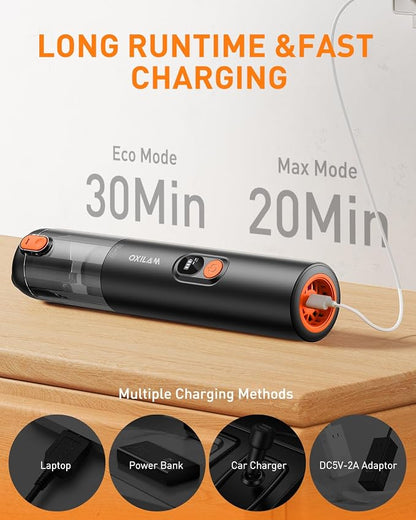 OXILAM Car Vacuum Portable - Handheld Vacuum Cordless 14000PA High Power, Blow & Suction 2 in 1, Up to 30 Mins Runtime, Cordless Vacuum Cleaner for Home, Car, Office, Gifts for Men & Women