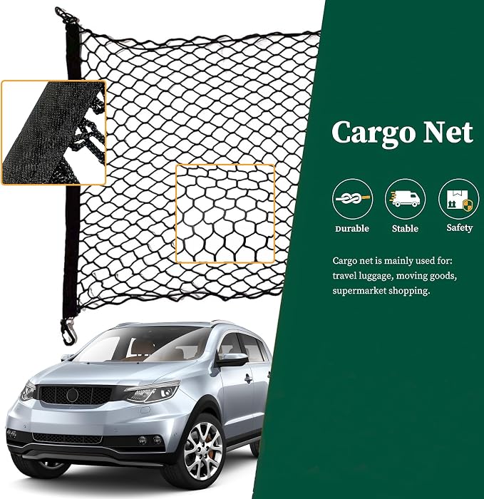 Rear Floor Style Cargo Net Compatible with Toyota RAV4 New 2026-2019, 2026 2025 2024 2023 2022 2021 2020 2019 Premier SUV Nylon Mesh Car Tailgate Trunk Netting