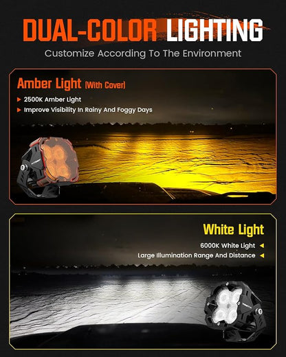 NOVSIGHT LED Pods Lights Fog Light - 3 Inch Offroad Light 80W Ultra Bright Waterproof LED Pods with Covers, Off Road Fog Lights Work Light for Truck Wrangler Jeep Pickup Ram SUV ATV Boat