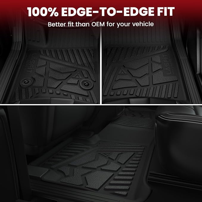 LASFIT Floor Mats for Nissan Frontier 2009-2021 Crew Cab (Not Fit King Cab), All Weather TPE Custom Fit Easy Clean Durable No-Curling Floor Liners for Frontier 1st & 2nd Row Car Mats, Black