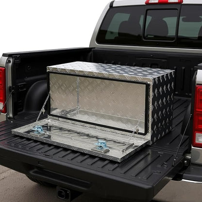 36“L x 17" W x 18" H Aluminum Underbody Truck Toolbox with Lock | Waterproof Square Truck Storage Organizer Chest for Pick Up Truck Bed, RV Trailer,Black,Tool Box with Lock