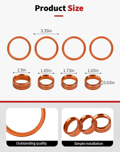 JWWY JL AC Air Vent Trim Rings & Dashboard Headlight Switch Decor Switch Knob Cover Kit Fit for 2018-2023 Jeep Wrangler JL JLU Interior Accessories, Aluminum Alloy 8PCS Orange