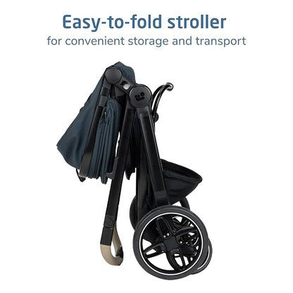 Maxi-Cosi Zelia Pro 5-in-1 Travel System with Mico Pro Infant Car Seat and Baby Stroller Combo, Reversible Seat, Large Wheels, Adjustable Handle, Newborn to Toddler, Lightweight, Seascape