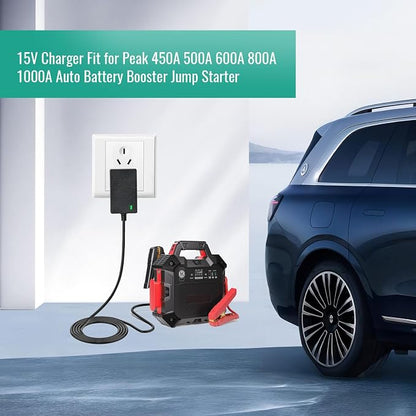 15V 1A~1.5A Adapter Charger Charging Cable Cord for Peak 450A 500A 600A 800A 1000A Auto Battery Booster Jump Starter, Compatible Beatit,Tacklife,Gooloo & More Portable Car Jump Starter