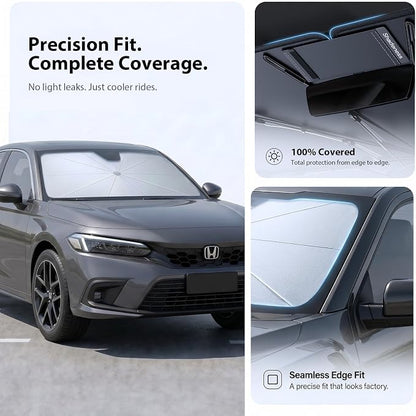 2026 Upgraded Windshield Sun Shade Umbrella for Honda Civic [Precision Custom Fit, Superior UV & Heat Block] Cooling Tech Fabric, Durable Foldable with Storage Bag, Fits 2000-2026