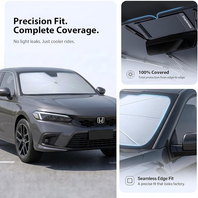 2026 Upgraded Windshield Sun Shade Umbrella for Toyota Tacoma [Precision Custom Fit, Superior UV & Heat Block] Cooling Tech Fabric, Durable Foldable with Storage Bag, Fits 2000-2026