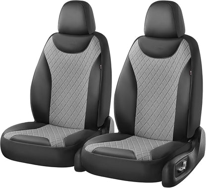 Coverado Car Seat Covers, 2 Seat Waterproof Seat Covers for Cars, Leather Driver Seat Covers, Front Car Seat Protectors Automotive Seat Cushions Universal Fit for Most Sedan, SUV, Truck, Black & Gray