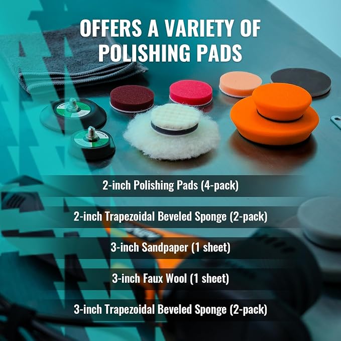 AUTIWOZ Mini Polisher, 2/3Inch Small Buffer Polisher, 630W with 12mm Random Orbital, Dual Action Car Polishers and Buffers for Car Detailing, Headlight Polishing, 2500-7000RPM with Soft Start, W02
