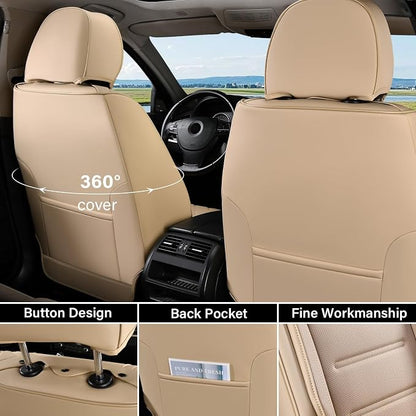 Coverado Car Seat Covers, Front Covers for Cars, Car Seat Cover Front Seats, Car Seat Protector Waterproof, Leather Car Seat Cushion, Universal Interior Covers Seat Protectors for Most Cars Beige