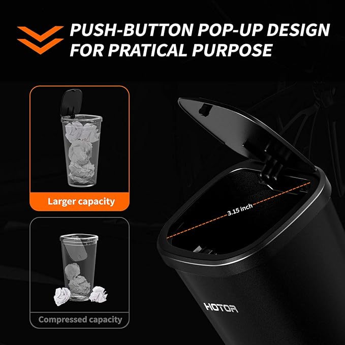 HOTOR Car Trash Can, Car Trash Cup with 30 Additional Trash Bags for Exclusive Using, Multipurpose Trash Can for Car, Office & Home to Meet Various Needs - 2 Packs, Black