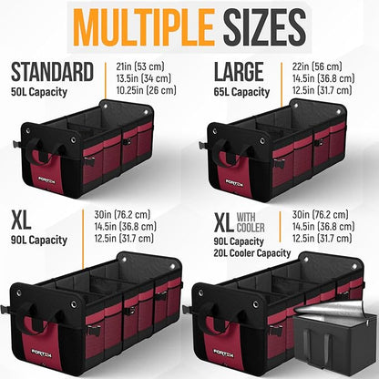 FORTEM Trunk Organizer For SUV Car Organizer and Storage, Multi-Compartment Storage Bag Car Accessories for Women Men, Perfect Christmas Gifts, 1680D Oxford, Non Slip Bottom, Straps, Soft Cover (90L)