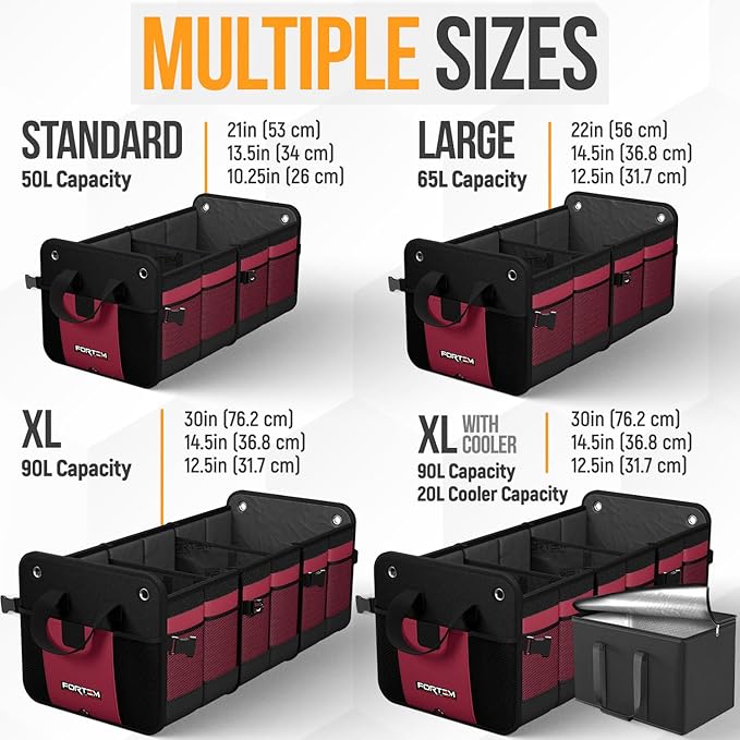 FORTEM Trunk Organizer For SUV Car Organizer and Storage, Collapsible Multi-Compartment Storage Bag Car Accessories for Women Men, 1680D Oxford, Non Slip Bottom, Adjustable Straps, Soft Cover (65L)