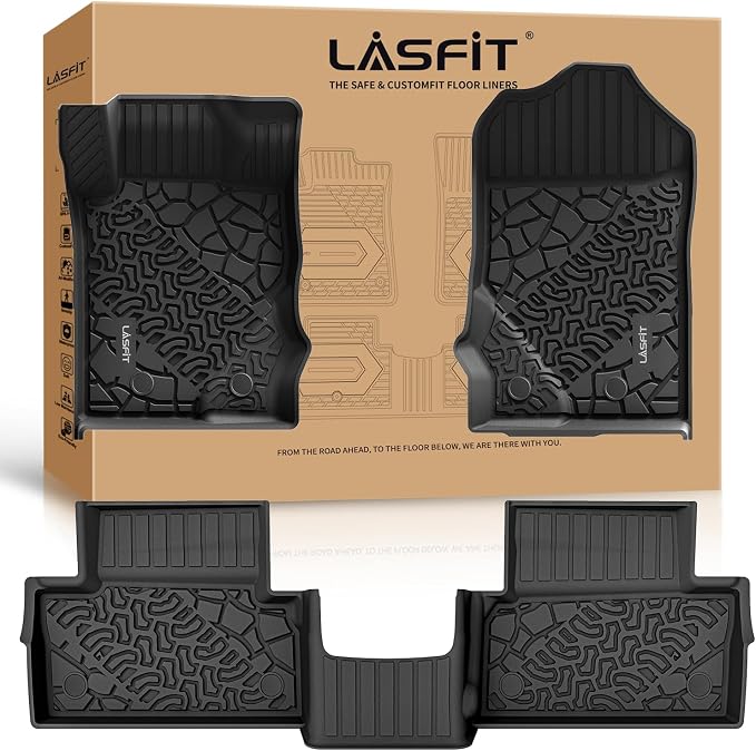 LASFIT Floor Mats for Ford Bronco 2-Door 2026 2025 2024 2023 2022 2021(Not for Bronco Sport) All Weather TPE Custom Fit Car Floor Liners, 1st & 2nd Row, 3pcs Black