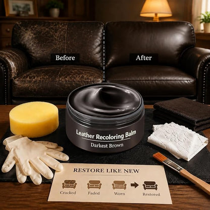 Leather Recoloring Balm, Leather & Vinyl Color Restorer Conditioner – Repairs Faded & Scratched Leather Color