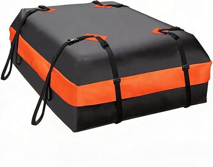 15 CuFt Car Rooftop Cargo Carrier Bag, 100% Waterproof Heavy Duty Car Roof Top Carrier for All Vehicles with/Without Racks, Includes Anti-Slip Mat, 8 Reinforced Straps, Lock & 6 Door Hooks