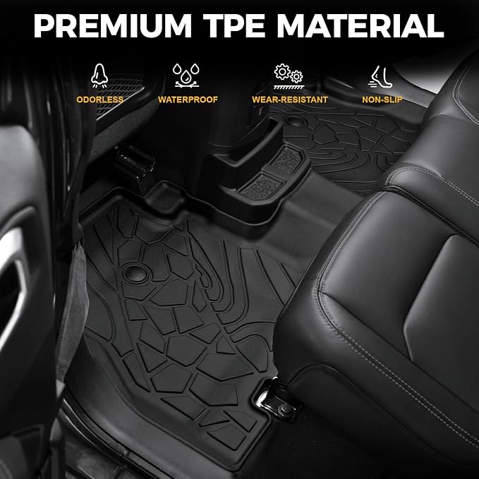 Floor Mats for Jeep Wrangler JL Gas 2018-2025 2026, All Weather Floor Mats Trunk Cargo Liner and Door Sill Guards Accessories (Fit 4-Door Unlimitied)