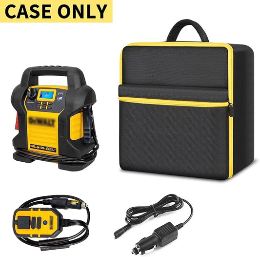 Car Jumper Starter Storage Bag Compatible with DEWALT DXAEJ14 Digital Portable Power Station Air Compressor, Carrying Case Holder Container (Black with Yellow Zipper Case Only)