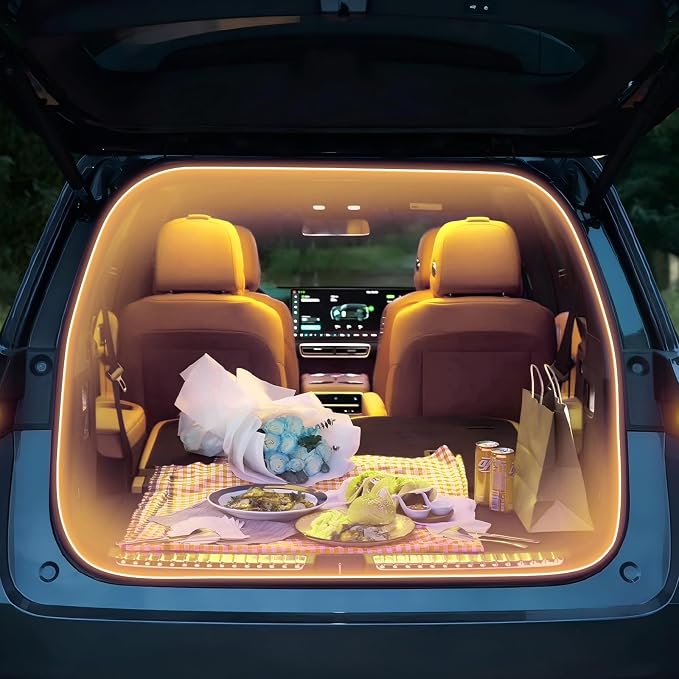 HOLDCY Car LED Strip Lights - Trunk Cargo Ambient Lighting, Warm Yellow 3500K, 177.16 inches Flexible Cuttable LED Light Strip, Easy Install, Waterproof, Universal Fit for Car Trunks, SUVs, and Vans