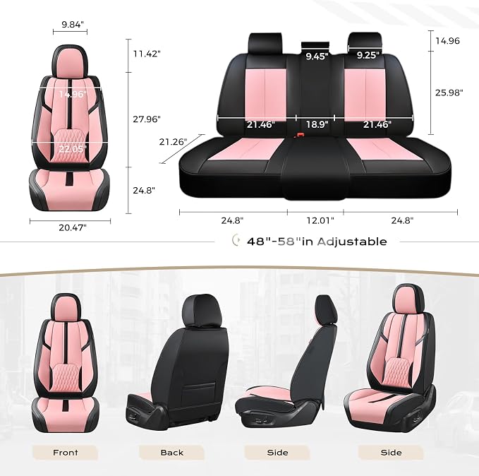 Coverado Seat Covers for Cars, Automotive Seat Covers for Front Seat, Leather Car Seat Covers, Waterproof Car Seat Protector, Universal Car Seat Cushions Fit for Most Cars SUV Trucks (Black&Pink)