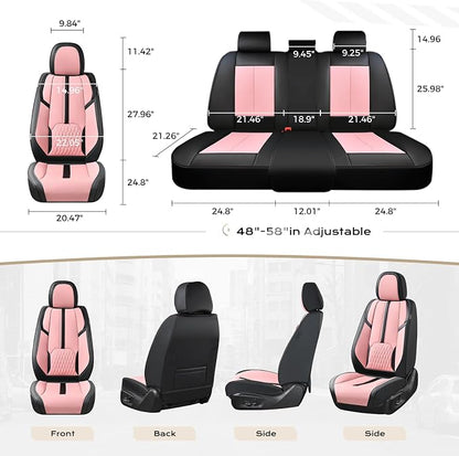 Coverado Seat Covers for Cars, Automotive Seat Covers for Front Seat, Leather Car Seat Covers, Waterproof Car Seat Protector, Universal Car Seat Cushions Fit for Most Cars SUV Trucks (Black&Pink)