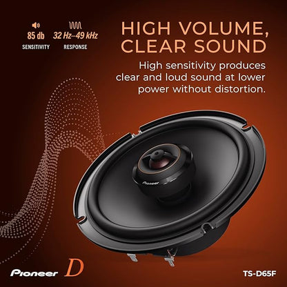 PIONEER D-Series TS-D65F 6.5” 2-Way Speakers (Pair) – 270W Max, Balanced Sound + Smooth Treble, Ideal Factory Upgrade, Add an Amplifier for Even Better Performance