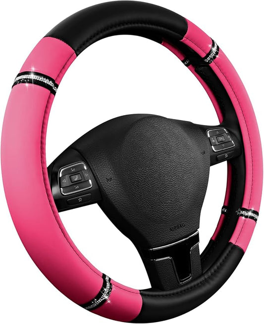 Road Comfort Leather Steering Wheel Cover – Premium Anti-Slip Car Steering Wheel Grip Cover – Universal Fit for 14.5”–15” Cars, Trucks & SUVs - Hotpink