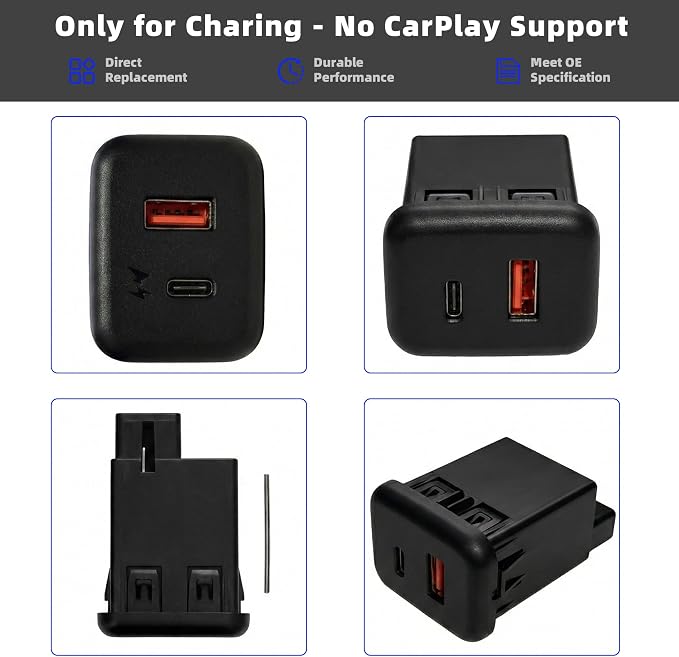 Only for Charing - No CarPlay Support, 13519224 USB & Type-C Fast Charging Port AUX Jack Adapter 54W Compatible with Chevy Buick GMC Cadillac 2015-2018, Replaces# 13509942 13510854 23496501