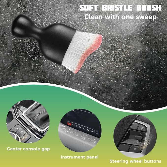 Car Interior Detailing Brush, Curved Soft Bristles Vehicle Removal Dust Collectors, Scratch-Free Automotive Cleaning Tool Accessories, Universal for Truck SUV Sedan (White/Pink)