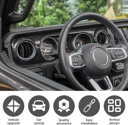 Carboon Fiber Dashboard Decorative Panel Cover, Center Console Trim Cover Kit for 2018-2023 Jeep Wrangler JL JLU & Jeep Gladiator JT