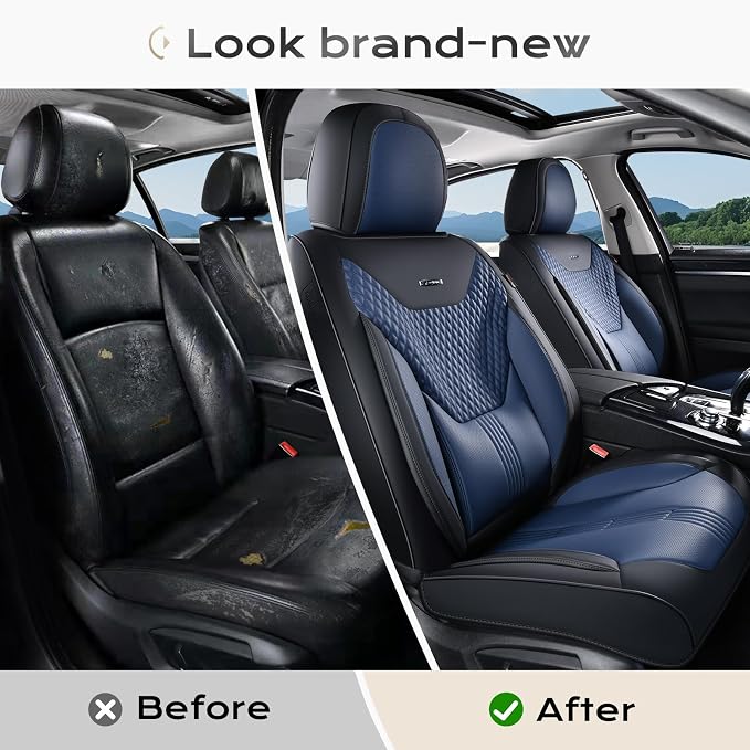 Coverado Car Seat Covers with Lumbar Support, Front Covers for Cars, Universal Automotive Seat Cover, Waterproof, Leather Car Seat Cushion, Interior Seat Protectors for Most Cars