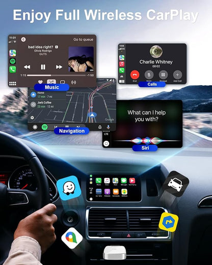Wireless CarPlay Adapter for Apple iPhone, Convert Wired CarPlay to Wireless, Mini Size with USB-A to USB-C Adapter, Stable Control & No Delay Latency, White