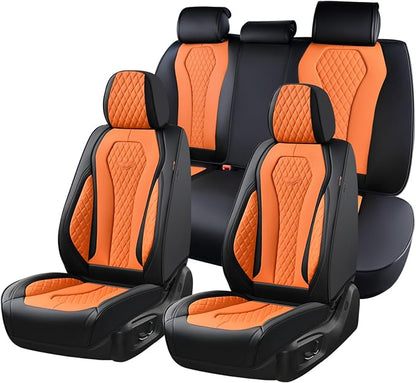 Coverado Automotive Seat Covers, Car Seat Covers Full Set, Orange Car Seat Cover, Driver Seat Covers, Luxury Car Seat Cushion,Leather Seat Cover Seat Protector Fit for Most Cars