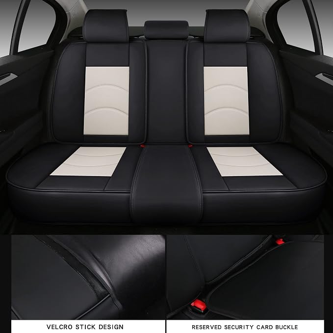 NS YOLO Full Coverage Car Seat Covers Universal Fit for Cars SUVs Pick-up Trucks with Waterproof Leatherette in Automotive Vehicle Interior Accessories (Black and White, Full Set)