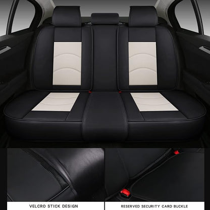NS YOLO Full Coverage Car Seat Covers Universal Fit for Cars SUVs Pick-up Trucks with Waterproof Leatherette in Automotive Vehicle Interior Accessories (Black and White, Full Set)