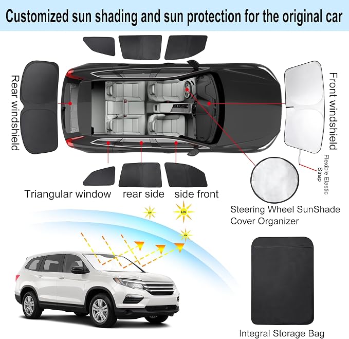TINGLU Window Shades for Honda Pilot 2016-2026 EX-L Special Edition Elite Black Edition Touring Accessories Car Side Full Windows Rear Windshield Sun Shade Camping Sun UV Rays Privacy Protection 8PCS