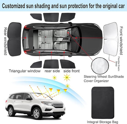 TINGLU Window Shades for Honda Pilot 2016-2026 EX-L Special Edition Elite Black Edition Touring Accessories Car Side Full Windows Rear Windshield Sun Shade Camping Sun UV Rays Privacy Protection 8PCS