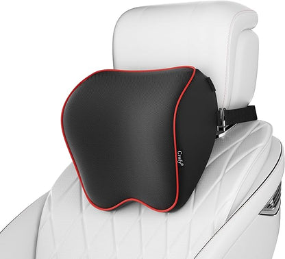 Crofy 2 Pack Car Neck Pillow, Softness Car Headrest Pillow for Driving with Adjustable Strap, 100% Memory Foam and Breathable Removable Cover, Comfortable Ergonomic Design, Black & Red