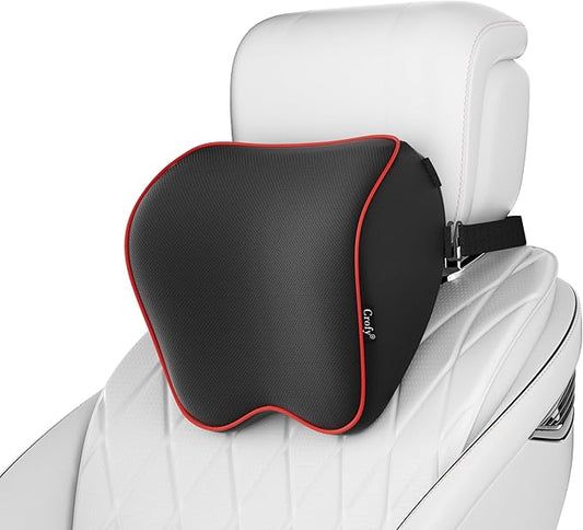 Crofy 2 Pack Car Neck Pillow, Softness Car Headrest Pillow for Driving with Adjustable Strap, 100% Memory Foam and Breathable Removable Cover, Comfortable Ergonomic Design, Black & Red