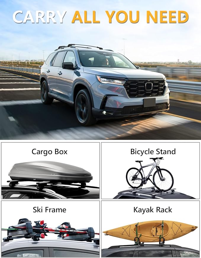 Tuyoung 300lbs Lockable Roof Rack Cross Bars Compatible with Honda Pilot 2023-2026 Sport TrailSport Touring Elite with Raised Rails,Heavy Duty Aluminum Roof Crossbar Luggage
