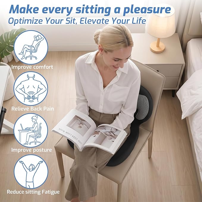 Memory Foam Seat Cushion,Orthopedic Ergonomic Seat Cushions for Tailbone,Sciatica, and Back Pressure Relief,L-Shaped Design & Adjustable Strap,Lumbar Support Pillow for Office,Car,Desk Chair