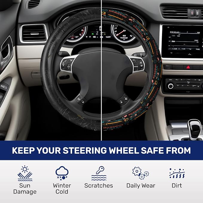 GENANY Dungeon Daddy Steering Wheel Cover, Non Slip Polyester Car Wheel Protector for Car SUV Truck, Universal 15 Inch