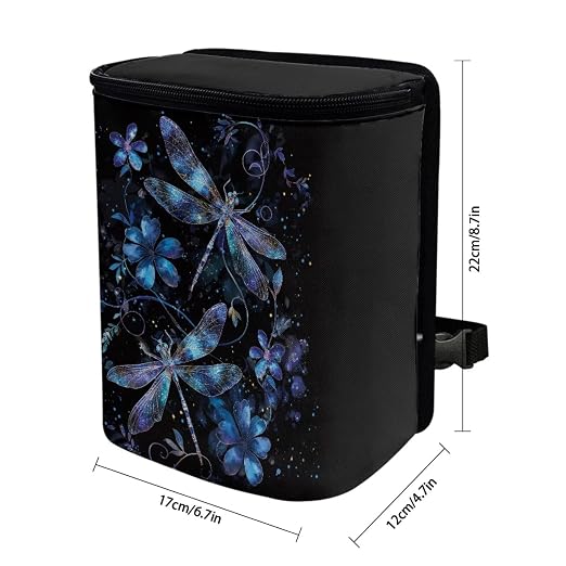 BIGCARJOB Purple Dragonfly Car Trash Can Bin for Back Seat, Leak Proof, Hanging, Vehicle Trash Can for SUV Truck Van, Automotive Garbage Can for Front Seat