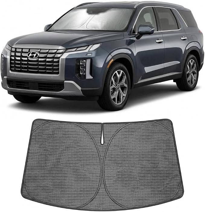 Proadsy Windshield Sun Shade Custom Fit Hyundai Palisade 2020-2025 Ice Crystal Black Front Window Sunshade UV and Heat Blocker Foldable Visor Keeps Car Cooler for Summer Parking and Daily Use
