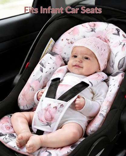 Generic Infant Car Seat Insert Compatible with Mamaroo Swing & Graco Swing and Infant Car Seat, Newborn Insert Baby Head Body Support, Reversible Design, Breathable Soft Fabric, 1Pcs - Pink Floral