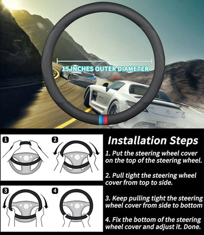 Deer Route Custom-Fit Leather Car Steering Wheel Cover for Hyundai, D-Style, Non-Slip, Breathable