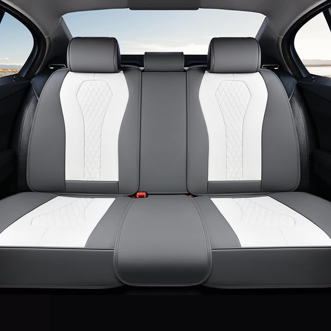 Coverado Rear Seat Covers, White Car Seat Cover, Back Seat Cover, 3-Pieces Luxury Car Seat Cushion, Leather Seat Cover Seat Protector Universal Fit Most Cars