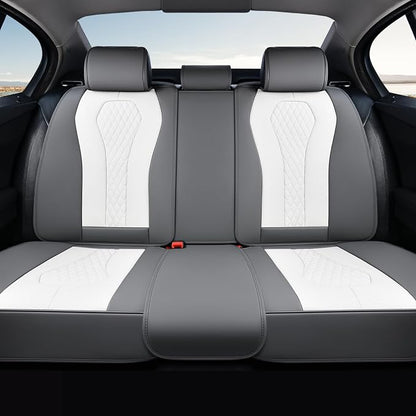 Coverado Rear Seat Covers, White Car Seat Cover, Back Seat Cover, 3-Pieces Luxury Car Seat Cushion, Leather Seat Cover Seat Protector Universal Fit Most Cars