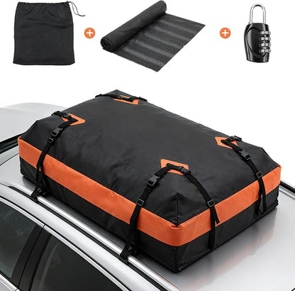 DUMOS Car Rooftop Cargo Carrier 15 Cubic Feet, Car Roof Waterproof PVC Bag, with Anti-Slip Mat, Combination Luggage Lock, Reinforced Straps & Door Hooks, Fit Vehicles with/Without Roof Racks