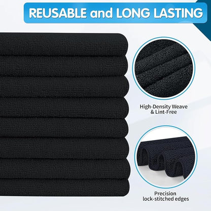 FIXSMITH Black Microfiber Cleaning Cloth -Pack of 24, Highly Absorbent Cleaning Rags, 16"X12" All Purpose Cleaning Towels for Housekeeping, Kitchen, Car, Lint Free and Reusable Microfiber Towels